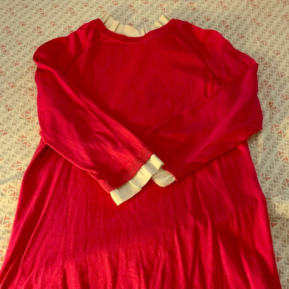 Talbots pink sweater with ruffled neck and cuffs